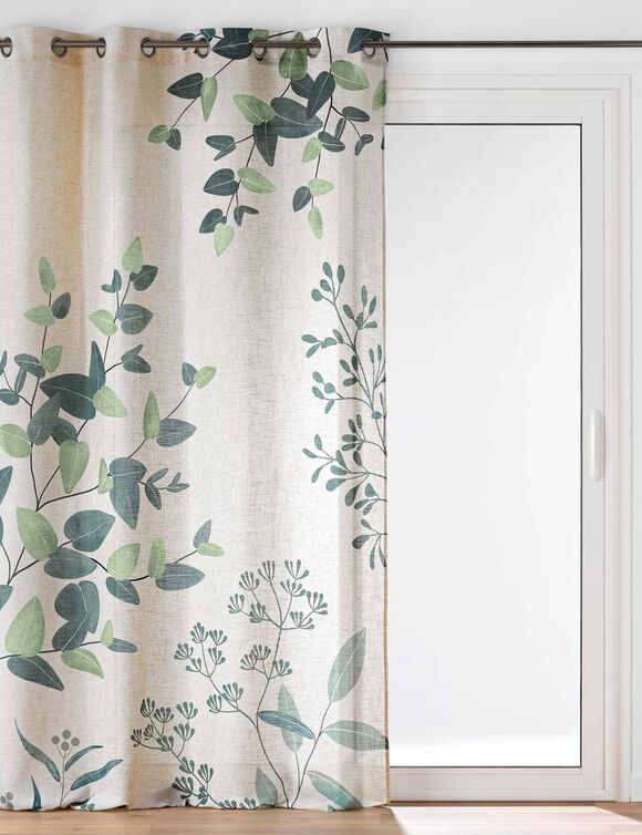Gordijn met oogringen, bladerenprint (naturel / groen)