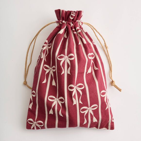 Stoffen zakje met strikmotief - set van 2 (naturel/rood)