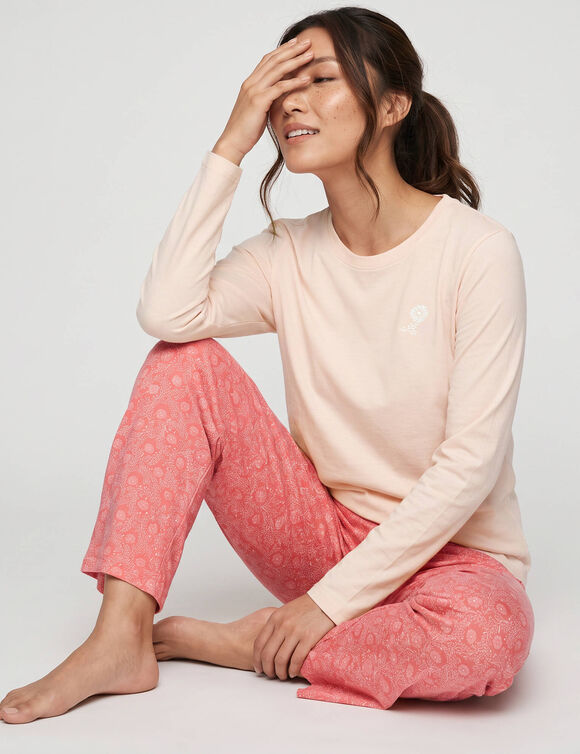 T-shirt pyjama &laquo;&nbsp;charme botanique&nbsp;&raquo; manches longues (p&ecirc;che)