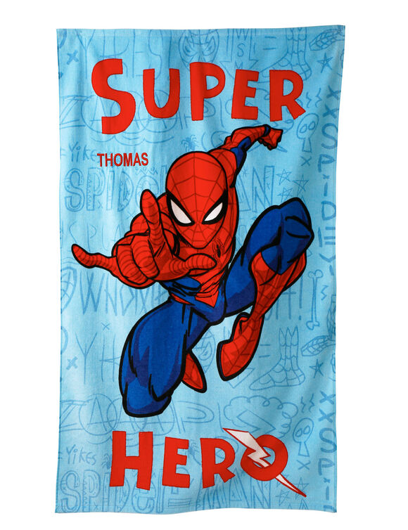 Drap de bain enfant Spiderman&reg; personnalisable, &eacute;ponge et velours coton - 320g/m2  (bleu)