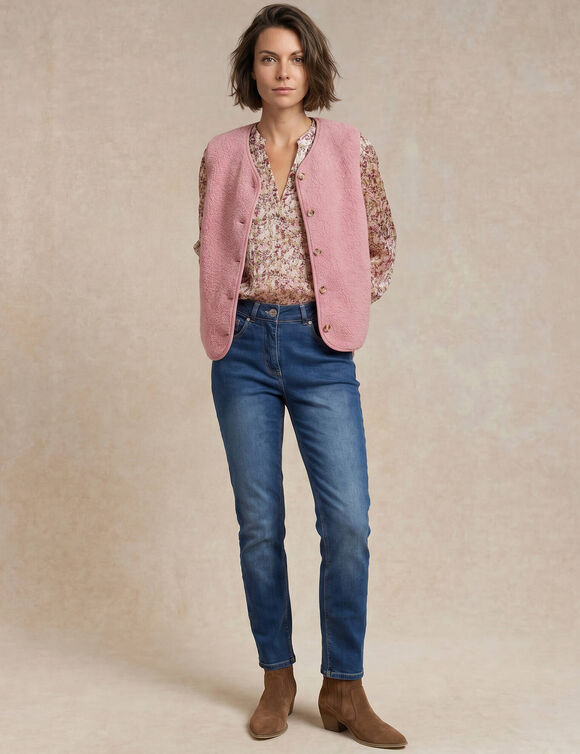 Veste sans manches, maille bouclette (rose blush)