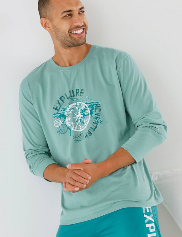 T-shirt pyjama motif devant manches longues  (aqua)