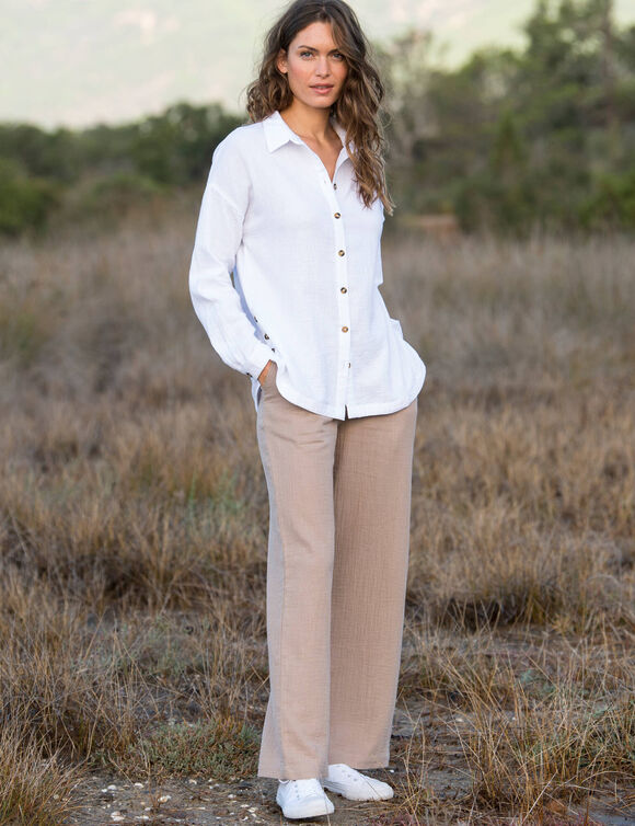 Chemise boutonnée unie, gaze de coton (blanc)