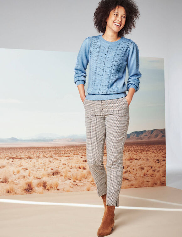 Pull col rond, maille fantaisie toucher doux (bleu gris&eacute;)