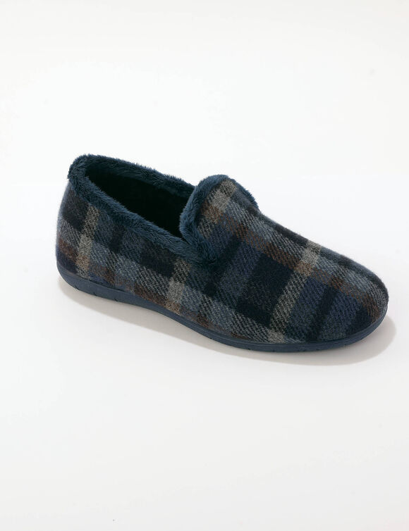 Gevoerde pantoffels met geruit motief (marine)