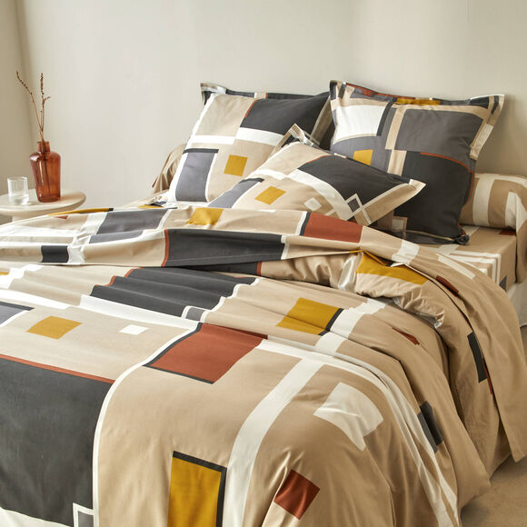 Linge de lit Chromie en coton imprimé (grège)