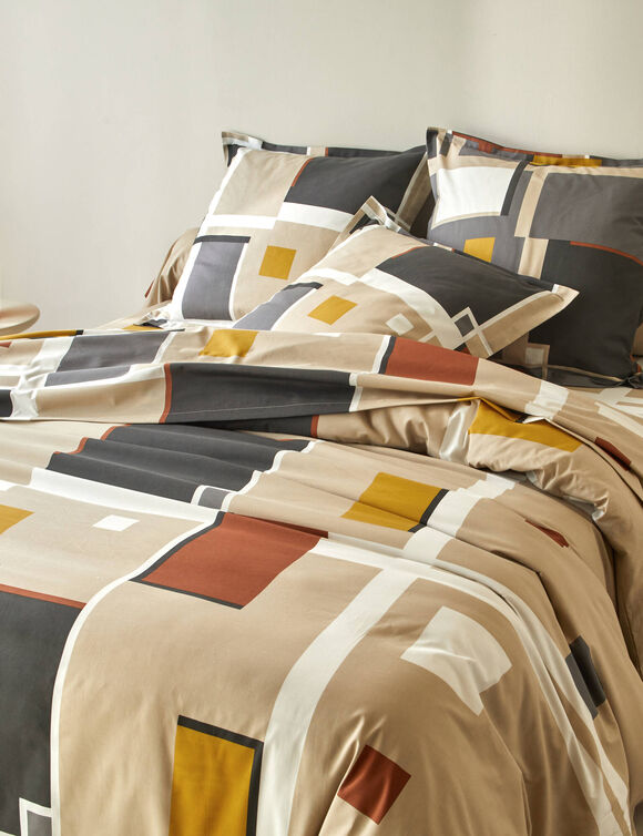 Linge de lit Chromie en coton imprimé (grège)