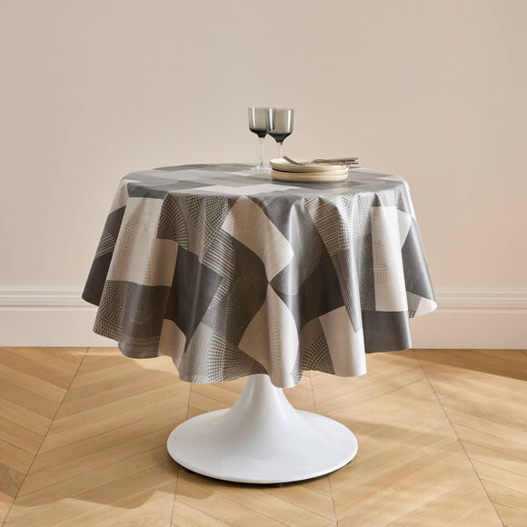 Tafelzeil van gewaxte stof met geometrische print (grijs)