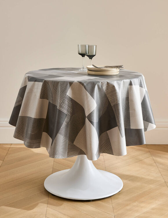 Nappe toile cir&eacute;e imprim&eacute; g&eacute;om&eacute;trique (gris)