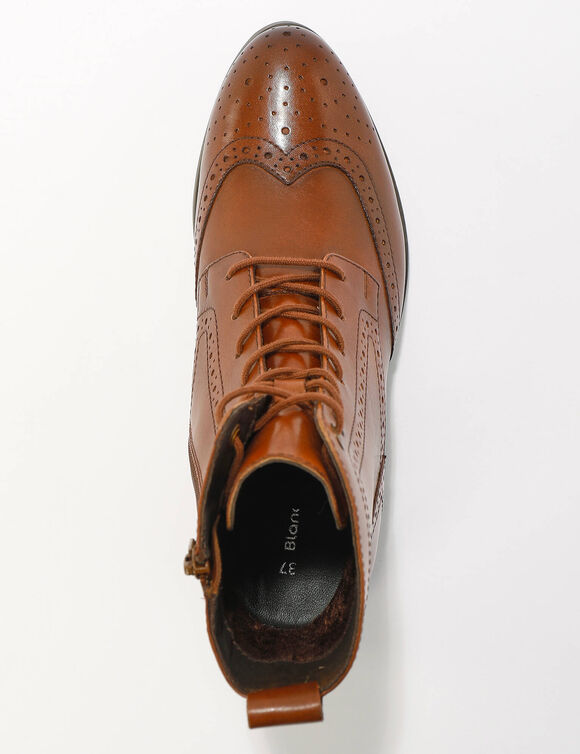 Bottines montantes doublées à lacets en cuir fleuri (marron)
