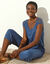 Effen tricot t-shirt met vetersluiting op de schouders (indigo)