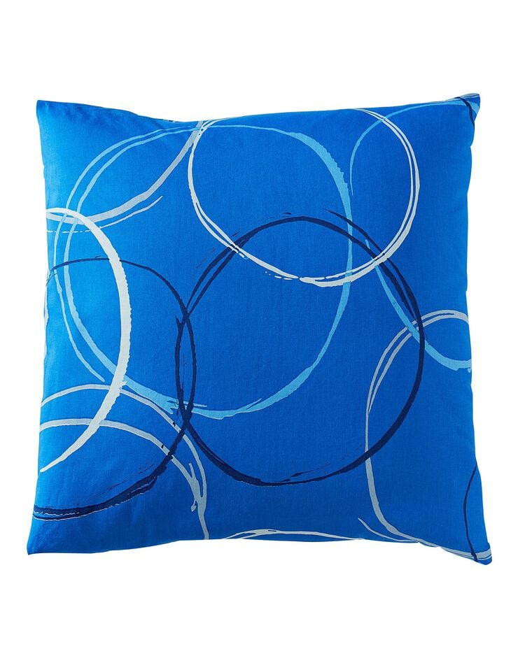 Linge de lit Noémie en polyester-coton imprimé cercles, bleu, hi-res image number 1