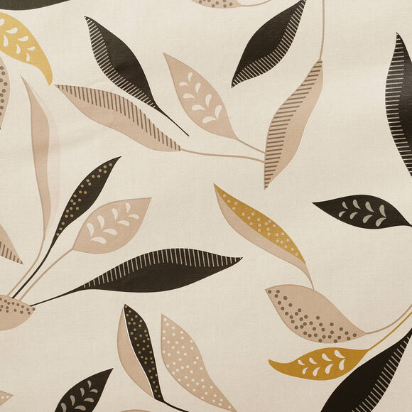 Nappe toile cirée imprimé végétal (beige / noir)