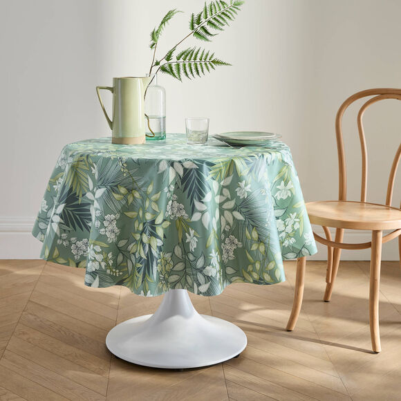 Nappe toile cir&eacute;e imprim&eacute; feuillage (vert)