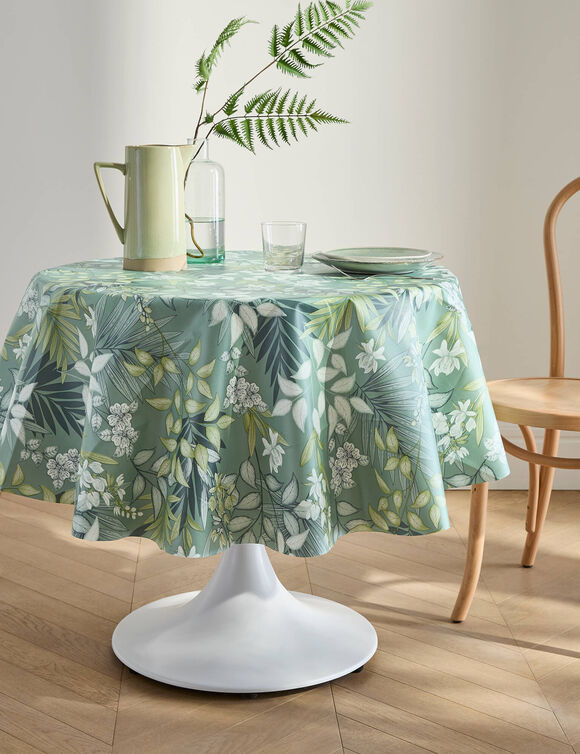 Nappe toile cir&eacute;e imprim&eacute; feuillage (vert)