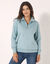 Sweat col montant zipp&eacute; en molleton gratt&eacute; (bleu gris&eacute;)