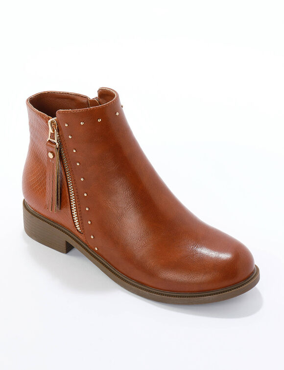 Boots bi-matière, zippées et cloutées (caramel)