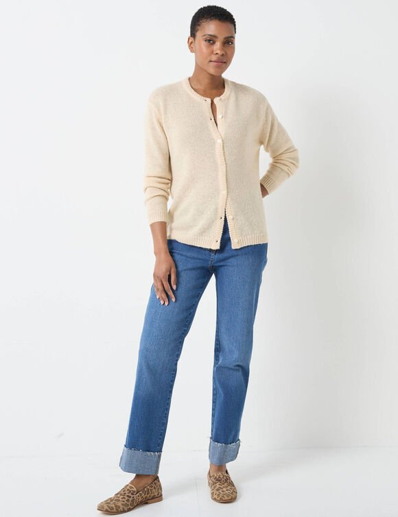 Gilet boutonné, laine et mohair mélangés (beige)