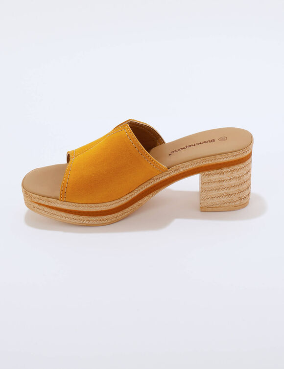 Mules compens&eacute;es style sabot cro&ucirc;te de cuir (geel)