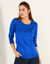 Pull col rond uni, manches longues, toucher doux (bleu dur)