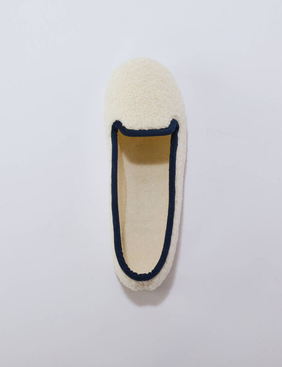 Pantoffels in sherpa-lusjesstof (ecru / blauw)