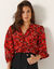Bloes met bloemenprint (rood / indigo)