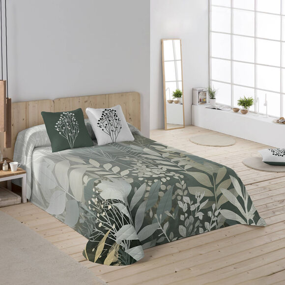 Couvre-lit matelass&eacute; Natura imprim&eacute; feuillages (vert)