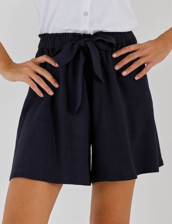 Short nou&eacute; viscose fluide, uni  (marine)