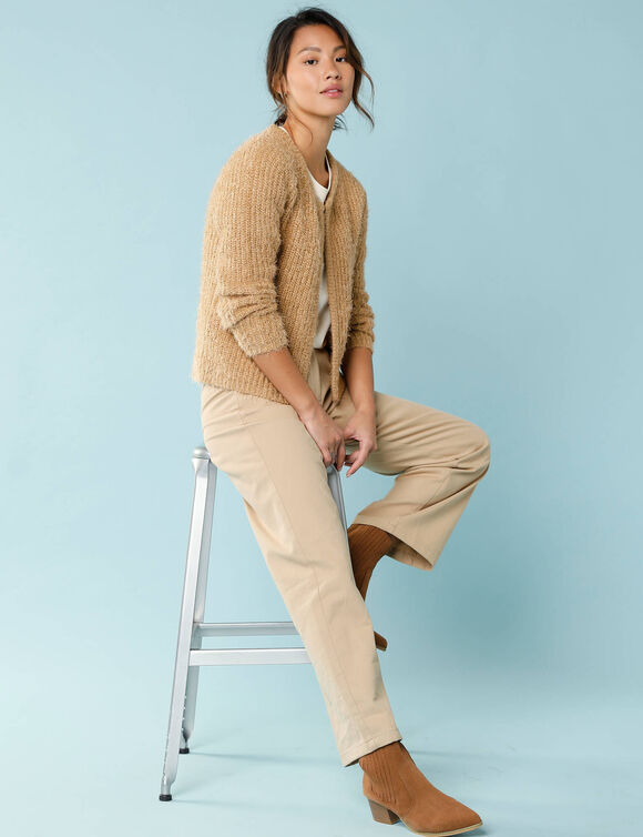 Gilet paletot Spécial Petites, maille poilue (beige)