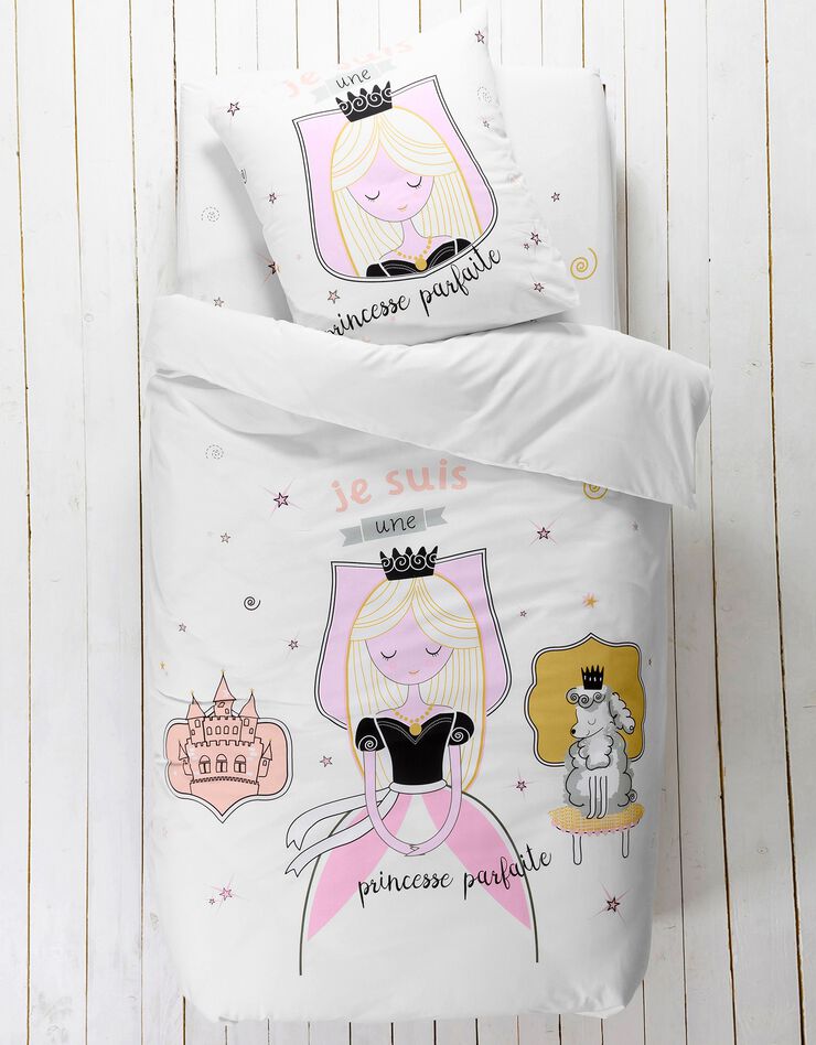 Linge de lit enfant Blanche imprimé 1 personne - coton (blanc)