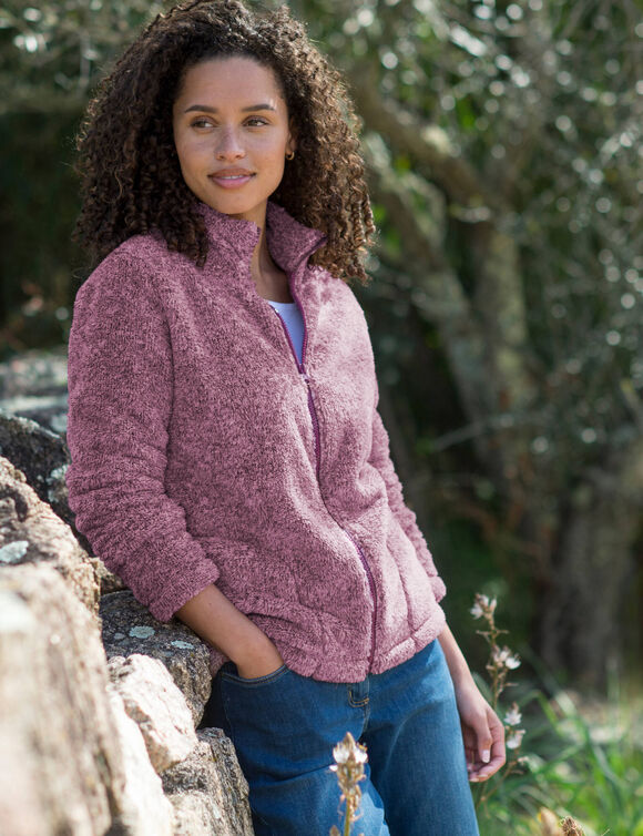 Veste zippée, maille peluche (prune chiné)