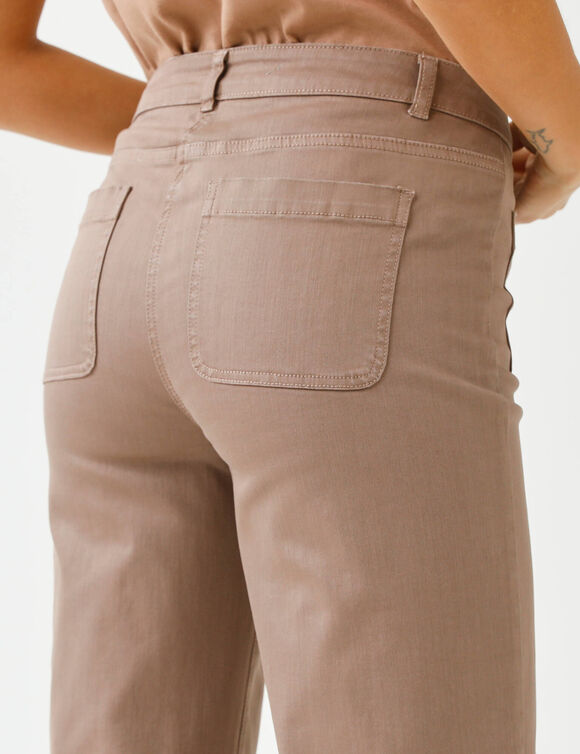 Pantalon twill coupe large taille haute, stature moyenne (taupe)
