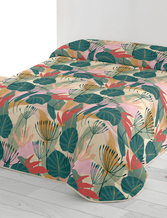 Dekbed in microvezel, tropisch, 200 g/m² (groen / koraal)