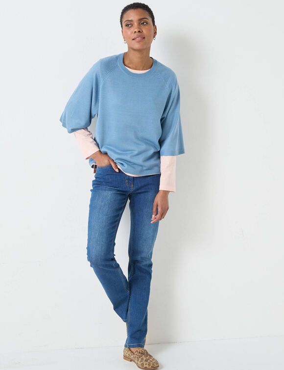 Pull loose manches coudes, toucher doux (bleu grisé)