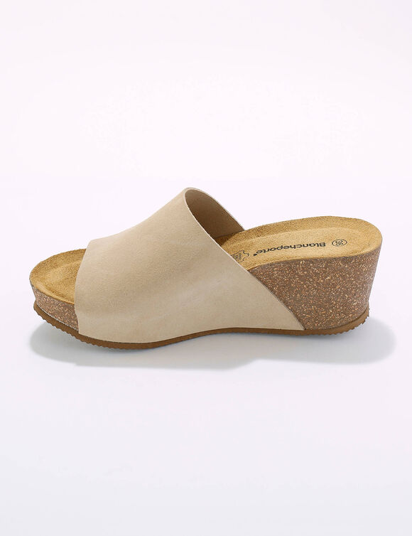 Mules compensées en cuir et talon liège (beige)