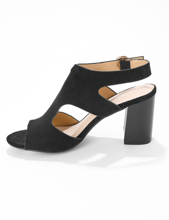 Omhullende sandalen met houten hak (zwart)