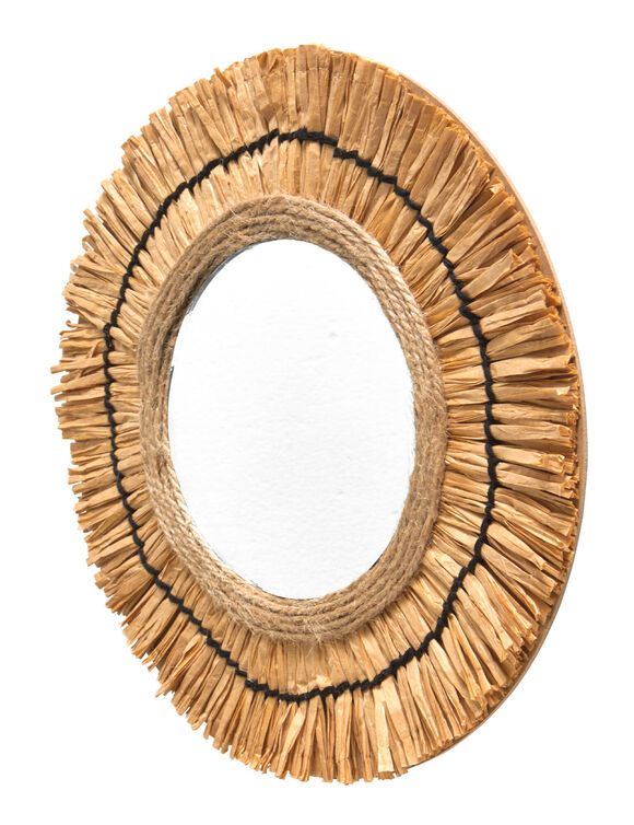 Miroir mural rond effet raphia (naturel)
