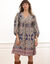 Robe imprimée manches amples (bleu / prune)