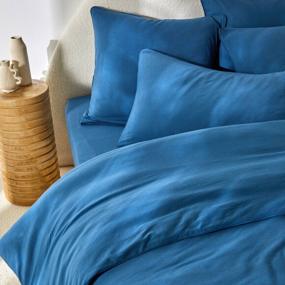 Effen bedlinnen in afgebiesde katoenjersey (blauw)