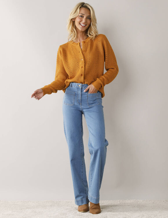 Cardigan boutonné maille fantaisie, toucher doux (curry)