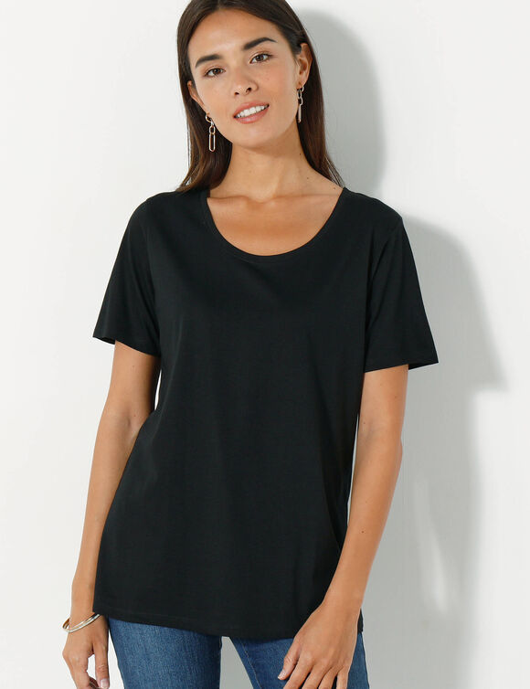 T-shirt met ronde hals en korte mouwen (zwart)