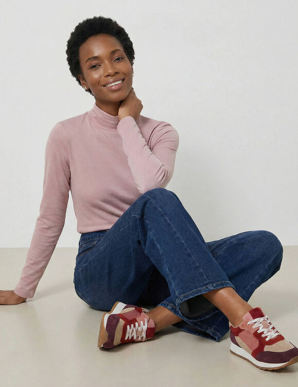T-shirt col montant manches longues (rose parm&eacute;)