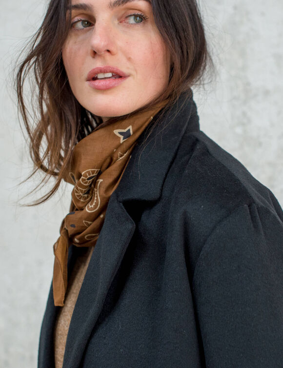 Manteau mi-long &agrave; col tailleur, boutonnage crois&eacute; (noir)