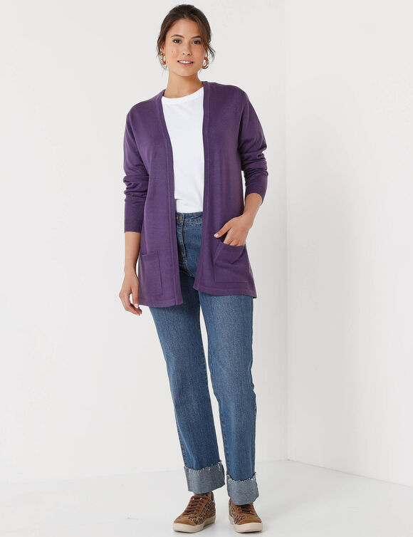 Gilet porter ouvert, maille toucher doux (aubergine)