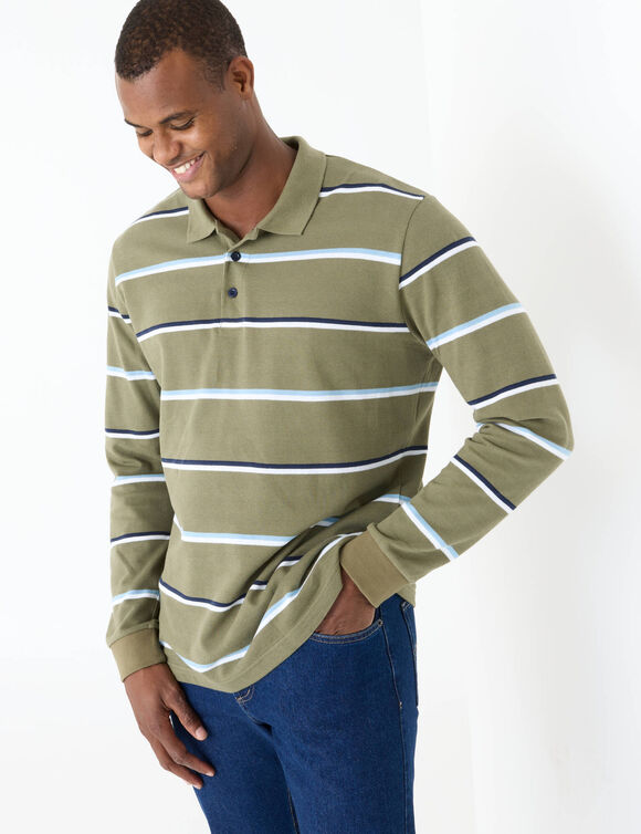 Gestreepte polo met gemêleerde piqué en lange mouwen (kaki)