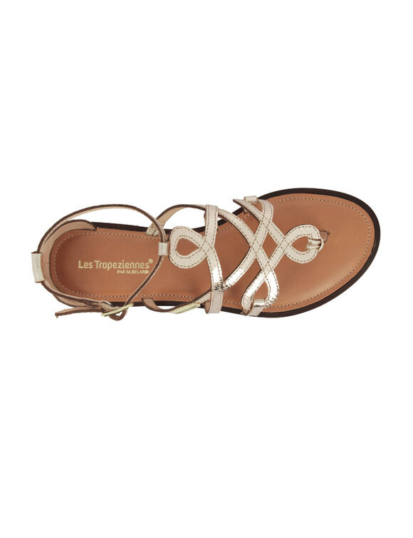 Platte sandalen in leer, Harabesque (goudkleurig)
