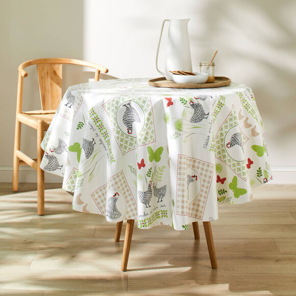 Tafelkleed met kippenprint (wit / groen)
