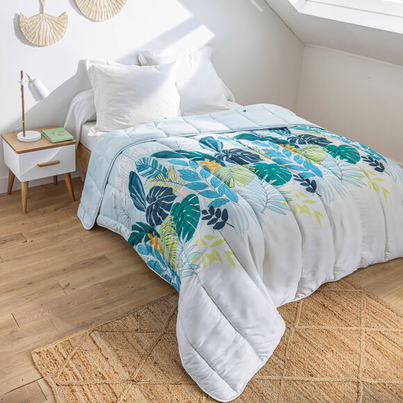 Couette microfibre imprim&eacute; v&eacute;g&eacute;tal 400 g/m&sup2; (vert d'eau)