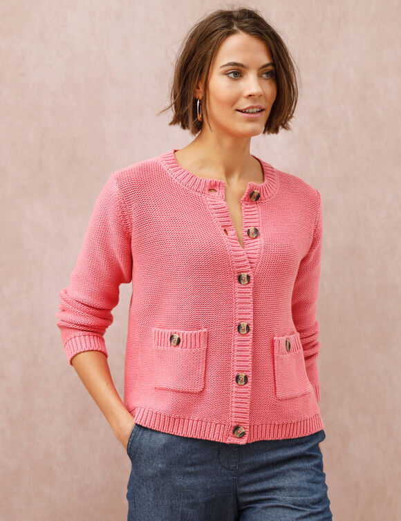 Effen cardigan met knopen en zakken (roze)