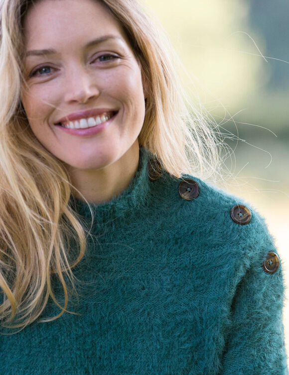 Pull col montant, maille poilue fantaisie (vert)